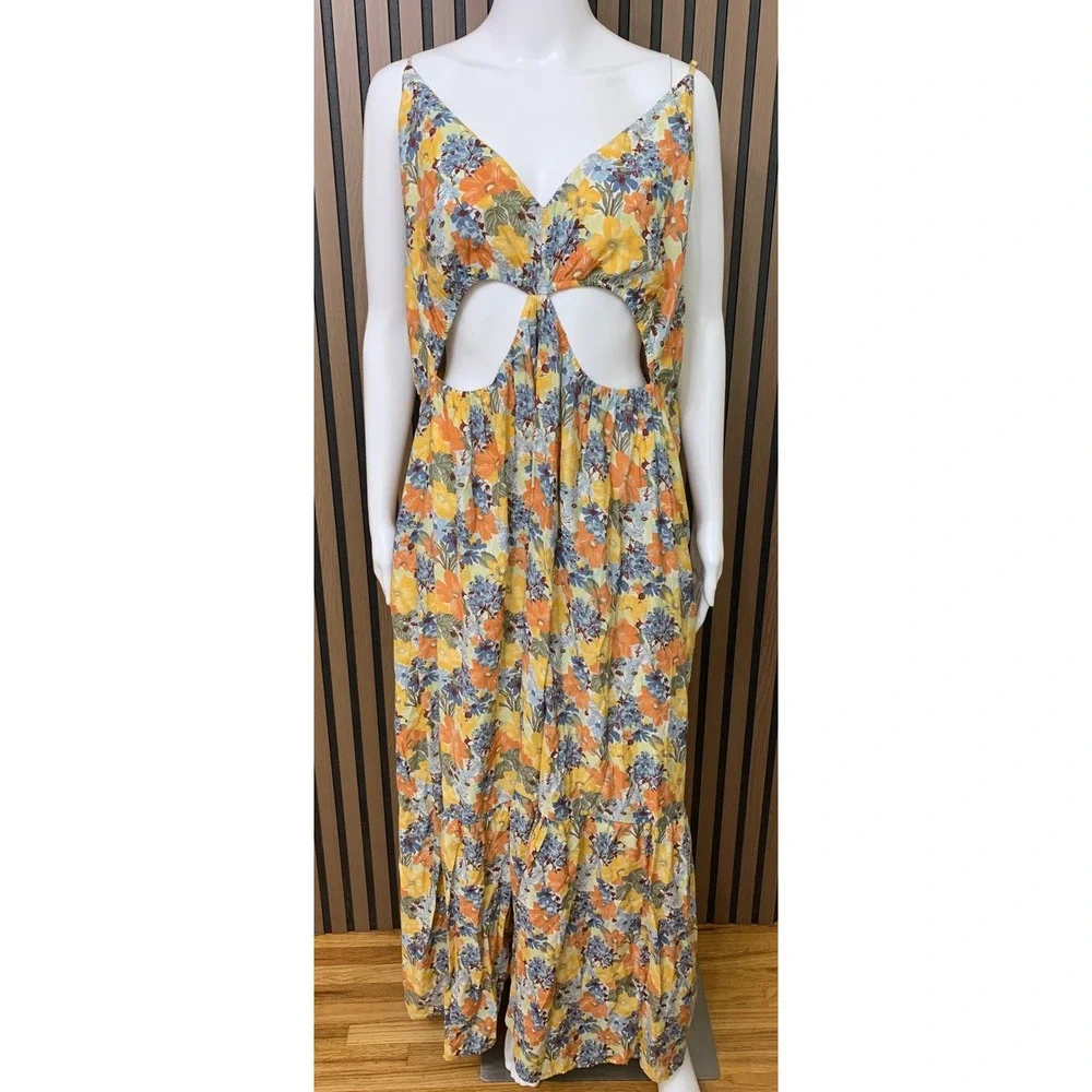 Abercrombie & Fitch Floral Cut-Out Maxi Dress XXL Orange Yellow Blue Tiered